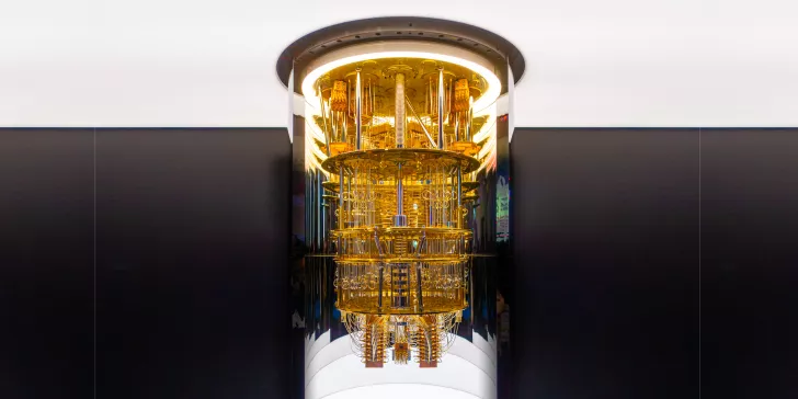 IBM quantum computer in a glass case.