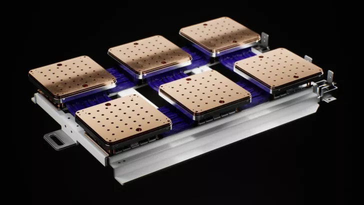 Unbranded computer component with copper heat sinks on a black background.