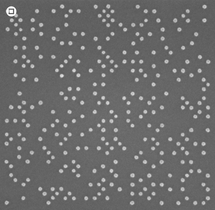 Black and white image showing a pattern of small dots on a grey background.