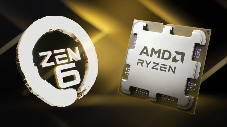 AMD Ryzen processor with ZEN 6 text on a golden background.