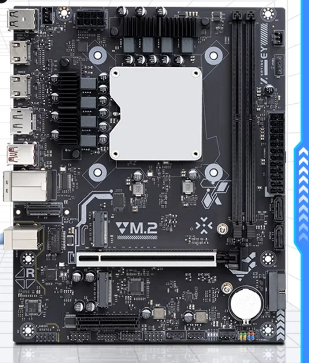 A technical motherboard featuring a 'YM M.2' marking, with visible HDMI, USB ports, and dual RAM slots.