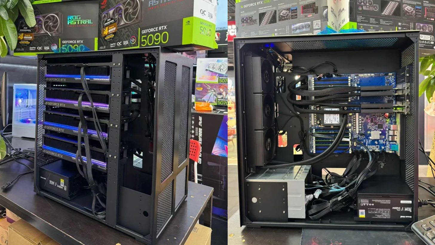 Gamer Builds Ultimate Quad-RTX 5090 Rig with Tower Packed Full of GPUs