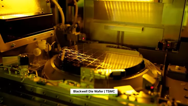 Blackwell Die Wafer by TSMC on manufacturing equipment.