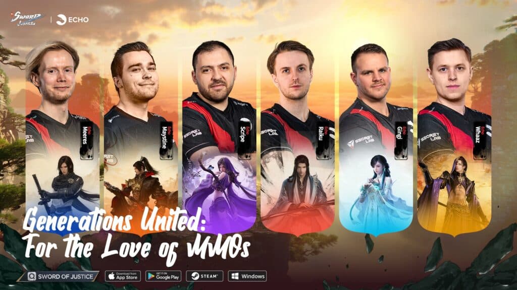 Echo Esports WoW guild members in Sword of Justice promotional image