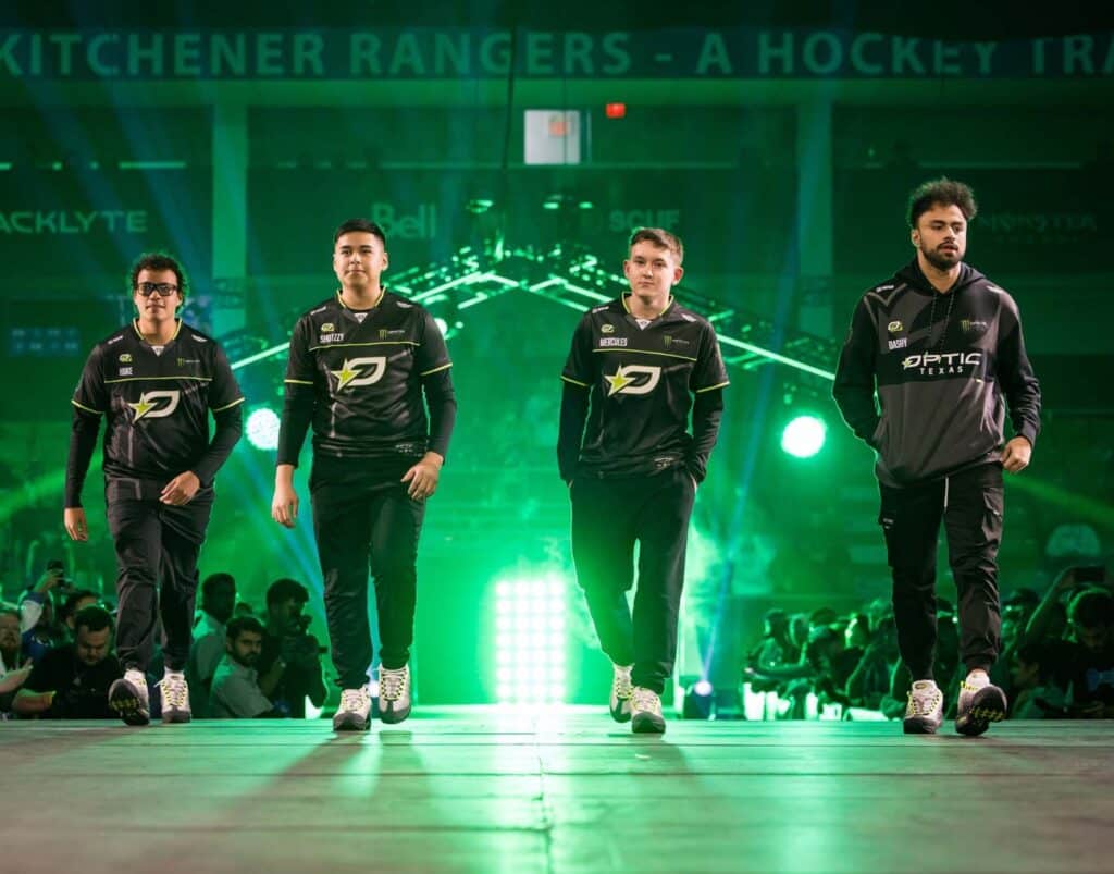 Image of OpTic Texas CDL roster walking across stage