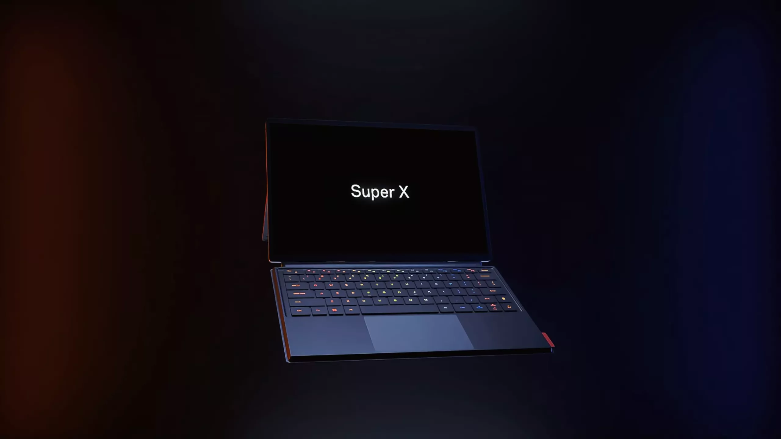 Sleek Super X laptop with illuminated keys on dark background. Ideal for modern tech enthusiasts.