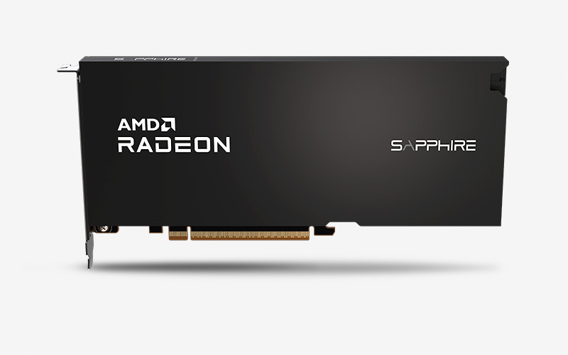 An AMD Radeon graphics card with a black Sapphire-branded shroud.