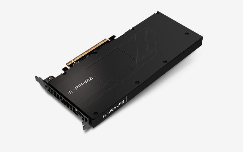 A black Sapphire graphics card with visible branding on the backplate.